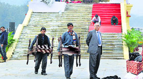 Preparations in full swing at Ramlila Ground a day before the swearing-in of Arvind Kejriwal as Delhi CM.