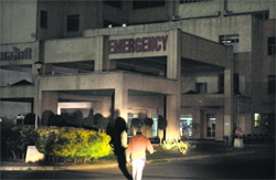 With connection snapped at PIMS, the building, housing paramedic staff, remains engulfed in darkness in Jalandhar. Tribune Photo: Malkiat Singh