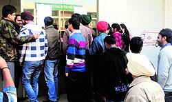 Staff of 108 Ambulance Service sign the pledge for safe driving in Amritsar on Sunday