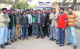 The drivers of 108 ambulance service who underwent training on driving safely in foggy weather.