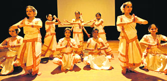 Students perform a cultural dance on the annual function of Aanchal International School at the Tagore Theatre, Sector 18, in Chandigarh, on Sunday.