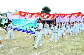 Students of Kingston Public School take part in a march past during their annual function in Dehradun on Sunday