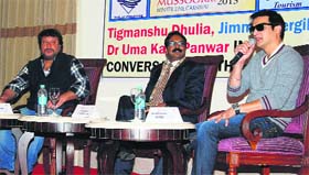 Film director Tigmanshu Dhulia and actor Jimmy Shergil during a panel discussion in Mussoorie on Sunday