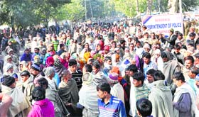 Residents of Chaura village gherao the residence of Shashank Anand, Superintendent of Police, against the arrest of sarpanch of Chaura village in Karnal on Sunday