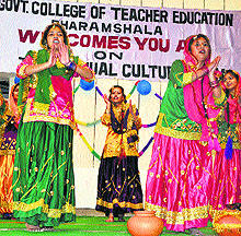 Students of Govt College of Teachers Education perform a cultural programme during the annual cultural function at Dharamsala on Saturday