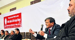 Justice Shiv Narayan Dhingra during a meeting of the Anti-Corruption Federation of India in Ludhiana on Sunday