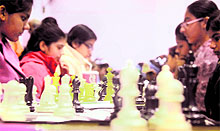 Girls take part in the Ludhiana District Chess Championship