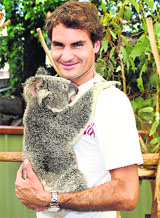 Federer poses with a koala bear named Tinkerbell before the start of the Brisbane International on Sunday.