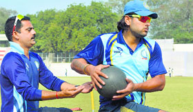 Jharkhands Saurabh Tiwary trains ahead of the Punjab tie in Dhanbad on Sunday.