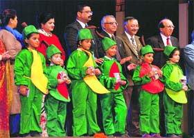 Students with their mementoes during the annual function of DAV Public School held at Inderdhanush Auditorium, Sector 5, Panchkula, on Monday