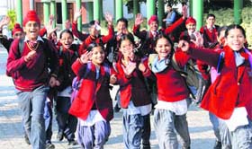 Let’s have fun: Students in a jubilant mood on the last working day before the winter vacation in Mohali on Monday