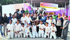 Delhi Public School, Ranipur, with the District Inter School Championship trophy, after defeating Bal Mandir Senior Secondary School in Haridwar on Monday. A Tribune photograph