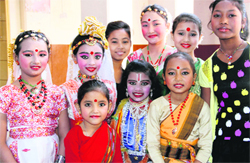 A group of young artistes from Assam during Rang Mahotsav in Dehradun on Monday. A Tribune photograph