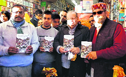 Ruskin Bond releases his new childrens book in Mussoorie on Sunday. A Tribune photograph