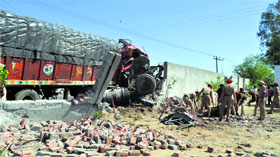 On March 15, a truck rammed into the wall of a school near Ramgarh. Photo: Inderjeet Verma