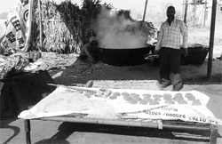 A worker makes jaggery at a village near Banur. A Tribune Photograph