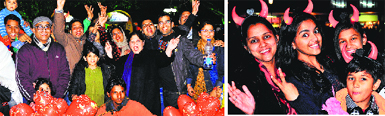 People ring in the New Year at the Sector 17 Plaza in Chandigarh on Tuesday. Tribune photos: S Chandan