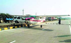 Runway on the highway: A four-seater private aircraft made an emergency landing on a highway at Beitul in Madhya Pradesh after it got caught in rough weather on Tuesday morning, bringing traffic to a halt and startling motorists