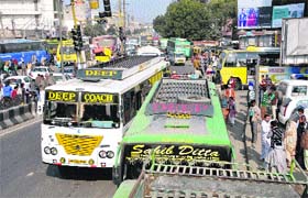 Commotion was witnessed outside the Bathinda bus stand as private bus operators protested against the adda fees on Wednesday