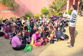 Members of the STR Union observe black day at Teachers Home in Bathinda on Wednesday