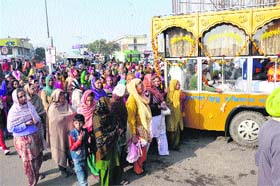 Pilgrims progress: Devotees take part in a procession on the occasion of the birth anniversary of Guru Gobind Singh Ji in Bathinda on Wednesday