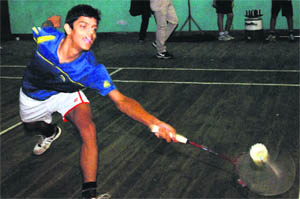 Akshay Jasrotia in action during the Inter- School Badminton Championship.