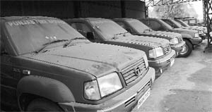 Vehicles of the Fire Brigade Department dumped in a store of the Municipal Corporation in Mohali on Wednesday.