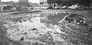 The road near the Phase X market in Mohali in a dilapidated condition.