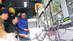 UT Inspector General of Police RP Upadhyay before the launch of the mobile control room and wireless workshop van at the Police Headquarters in Sector 9, Chandigarh, on Wednesday. 
