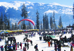 New Year revellers throng the Solang valley near Manali on Wednesday. Photo by writer