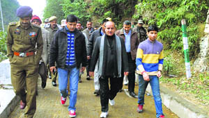 Deputy Chief Minister Tara Chand during a visit to the Shiv Khori shrine in Reasi on Wednesday. 