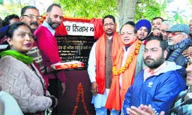 Anil Joshi, Local Bodies Minister, Mayor Bakshi Ram Arora and Sukhminder Singh Pintu, councillor, lay the foundation stone of a tubewell in Amritsar on Thursday