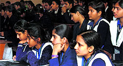 Science students attend an INSPIRE internship camp at DAV College, Sector 10, Chandigarh, on Thursday