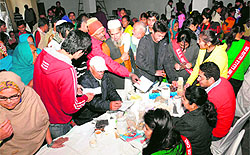 Patients being examined at a medical camp organised by the NSS wing of GGDSD College on Thursday