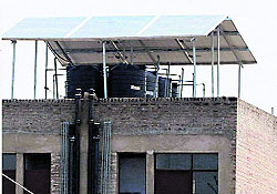 Solar panels installed on the roof of a sample flat at Dhanas in Chandigarh