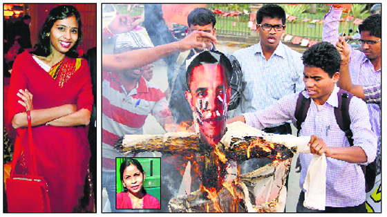 There was protest in India against the manner in which Devyani Khobragade was arrested in the US for alleged visa fraud and paying low wages to her help Sangeeta (inset).