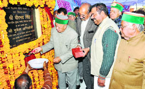 Chief Minister Virbhadra Singh lays the foundation stone of a Primary Health Centre at Panjawar in Haroli segment. 