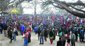 Tourists throng The Ridge in Shimla on Thursday. 