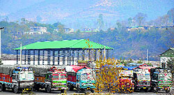 Trucks parked at the trade facilitation centre in Poonch district