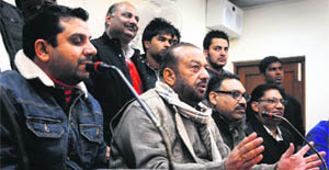 Members of the Malwa Sabhyacharak Manch, Punjab, during a press conference in Ludhiana. 