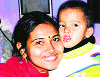 An elated Deepti after reunion with her son Dipanshu in Ambala