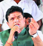 Andhra Minister for Civil Supplies D Sridhar Babu, who was stripped of his Legislative Affairs portfolio, is addressing the media after submitting his resignation on Friday. 