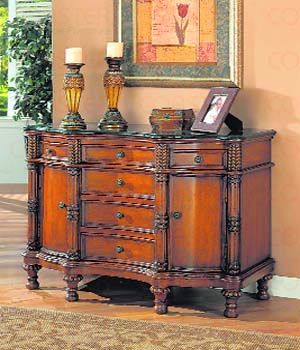 An oakmarble bomber chest of drawers