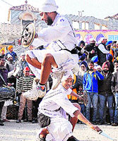Sikh youths perform stunts in Jalandhar on Saturday