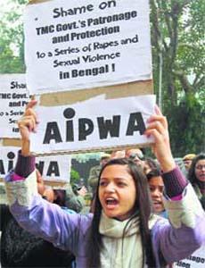 A protest against the death of the 16-year-old Madhyamgram gang-rape victim in New Delhi on Saturday
