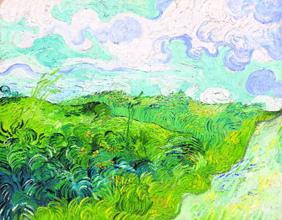 Green Wheat Fields, Auvers, 1890. Oil on canvas by Vincent van Gogh, which had rarely been seen by the public, was given to the National Gallery of Art in Washington, collection of Paul Mellon.