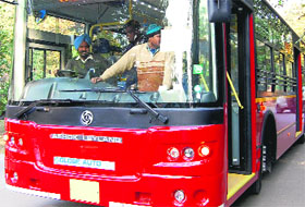 A low-floor AC bus that has been purchased under the JNNURM.