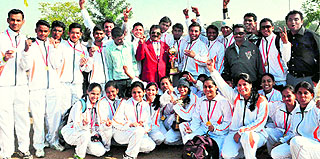 Players of Maharashtra team in a jubilant mood after winning the 28th Men and 24th Women National Atya Patya Championship held at BMD Public School in Sector 63, Chandigarh, on Sunday