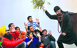 NSS volunteers of Panjab University enact a scene from a play, "Panda Baba", on the concluding day of the NSS camp on Sunday