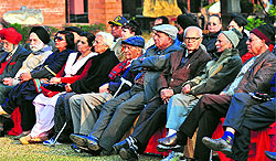 Senior citizens during the geet-ghazal programme at the Kala Gram in Chandigarh on Sunday